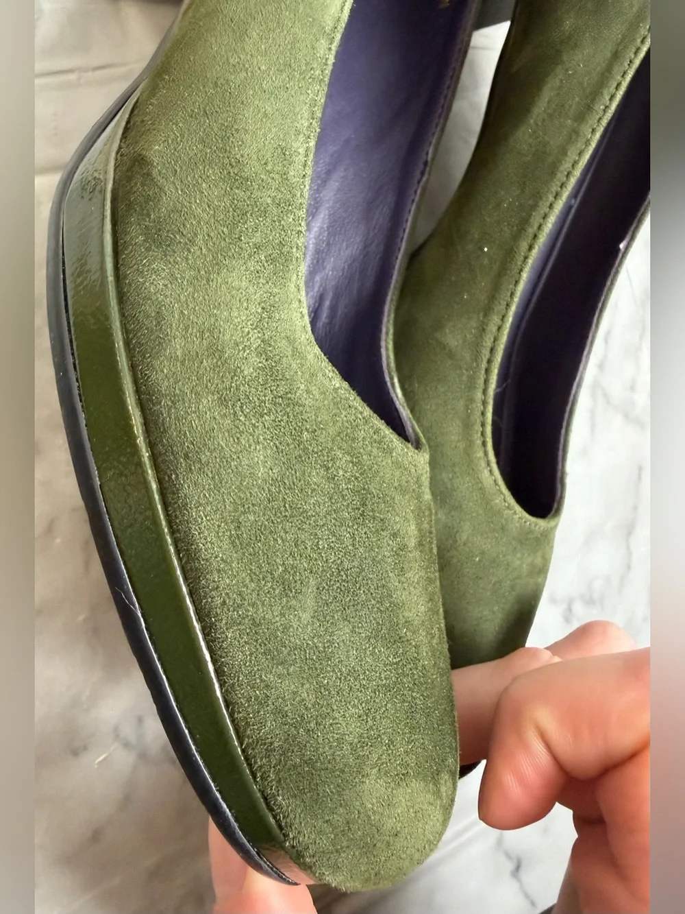 Van Eli Olive Suede Block Heel Pumps Purple Interior Narrow 9N Comfort Career